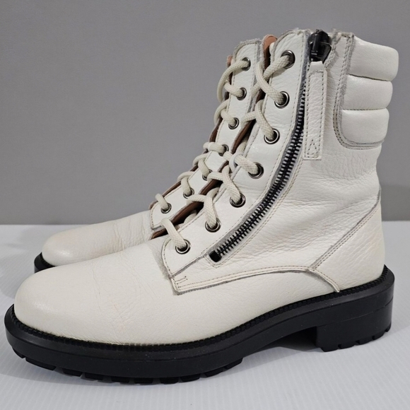Aquatalia Laila Water Resistant Ankle Bootie Lug Sole Ivory White Leather 6 - Picture 1 of 15